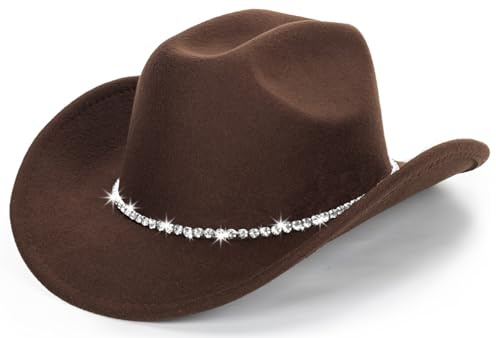 HilyBony Western-Strass-Cowboy-Cowgirl-Hut für Damen, Fedora-Jazzhut mit glitzerndem Band