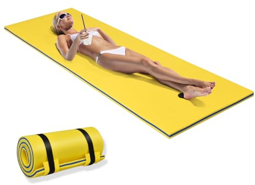 HOMASIS Materassino Galleggiante Mare, Tappetino Galleggiante per Acqua in Schiuma XPE, Materassino Piscina Avvolgibile con Design Cuscino, Fino a 70/100 kg (Giallo, 210 x 66)