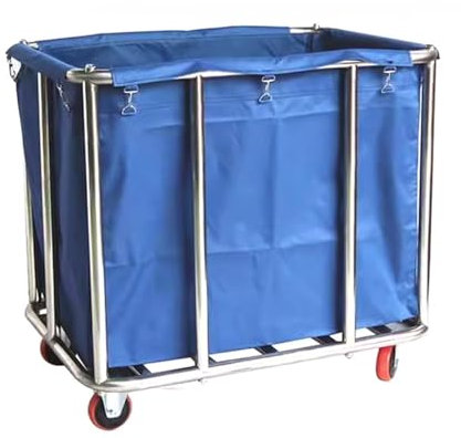 Cesta Ropa Sucia con 4 Ruedas Carro de Limpieza Profesional Gran Uso Acero Inoxidable Intensivo Cesta de La Ropa 100kg de Carga para Uso Comercial y Doméstico(Blue,90 * 65 * 82cm)