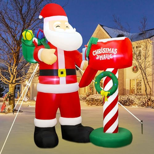 Lulu Home - Decoración inflable de Navidad de 8 pies de alto, Papá Noel gigante que presenta regalos a un buzón, inflables de Papá Noel con bolsa de almacenamiento para día festivo de invierno,