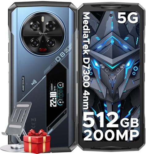 DOOGEE V40 Pro Rugged Smartphone, D7300 5G Octa-Core, 36(16+20) GB+512 GB, 1.47” Rear Display 6.78”FHD 8680mAh, 200MP+20MP+8MP+8MP&32MP, Triple Card Slot/Android 14/NFC/Fingerprint/Face ID, Blu