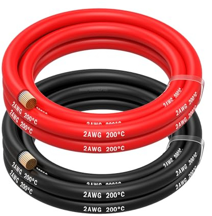 MMOBIEL Fil Électrique 2 AWG - 2 Gauge (33,62mm²) Câble en Cuivre Étamé 2,5 m / 8,2 ft 2 Conducteur Parallèle Rouge & Noir pour Réfrigérateurs, Climatiseurs, Batteries de Voiture, Batteries de Soudage