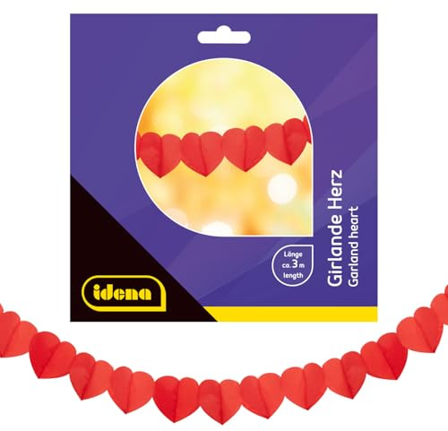 Idena 30426 - Herz Girlande, ca. 3 m lang, Papiergirlanden mit roten Herzen, Deko zum Valentinstag