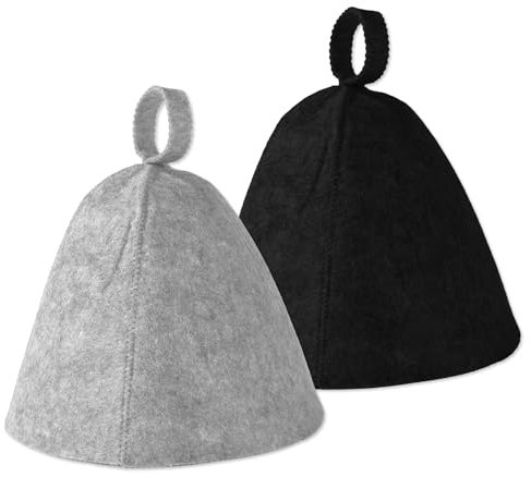 lasuroa 2pcs Sauna Hats, Felted Sauna Hat Banya Sauna Cap Steam Russian Sauna Cap Felt Sauna Hat Set Steam Bath Shower Sauna Accessories Universal for Women Men (Grey&Black)