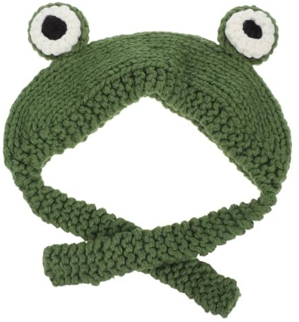 COLLBATH Gestricktes Frosch Stirnband Froschmütze Mit Großen Augen Tiermütze Gehäkeltes Strickstirnband Grün 55–59 Cm Für Outdoor-aktivitäten