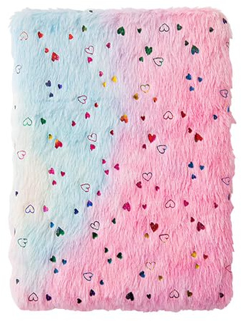 YIWEOG A5 anteckningsbok, söt, fluffig plyschdagbok, anteckningsblock, färggradient, mjukt skydd för flickor, broderi, privat skrivning, teckning, anteckningar, dagbok, A5, linjerad, 80 sidor, gåva