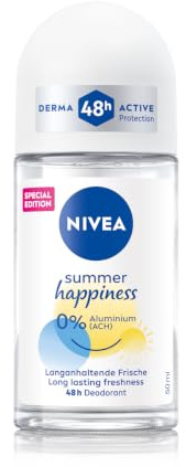 NIVEA Summer Happiness Deodorant Roll-On, deoroller utan aluminium (ACH) med mild vård, deodorant med 48h skydd och Derma Active Protection (50 ml)