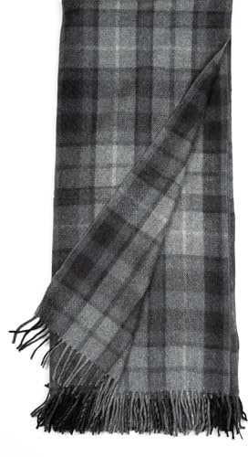 Briomhar Fall Plaid Wool Blanket - Scottish Winter Flannel Tartan Throw Blanket with Fringed Edges 60 x 70 inches (Buchanan Gray)