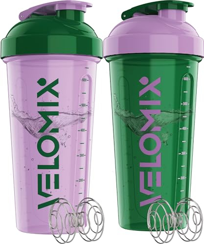 VELOMIX 2 Pack 828ml Shaker Proteinshake, Blumen Set | 2x Edelstahlkugel, Auslaufsicherer Eiweiß Shaker Becher für Protein Shaker, Spülmaschinenfest, Gym und Fitness