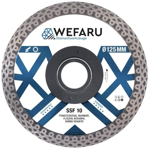 WEFARU Profi Diamant-Trennscheibe Fliese SSF Ø 125 mm – Premium Qualität, extra dünn für präzise Schnitte – ideal für Feinsteinzeug, Granit, Keramik & Marmor – vibrationsarm, trocken, Winkelschleifer