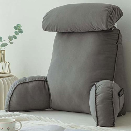 ZCXRYFL Lendenkissen mit Armlehnen,Rückenkissen Bett,Fernsehkissen,Rückenlehnenkissen mit Abnehmbarer Nackenrolle,Ideal als Rückenstütze Beim Lesen oder(75×40×50cm,Gray1)