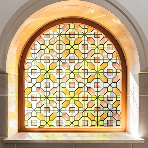 Stained Glass Window Film Privacy for Glass Windows,Window Privacy Film No Glue Anti UV Blocking for Home Kitchen Office Bathroom,Word order 60X90CM