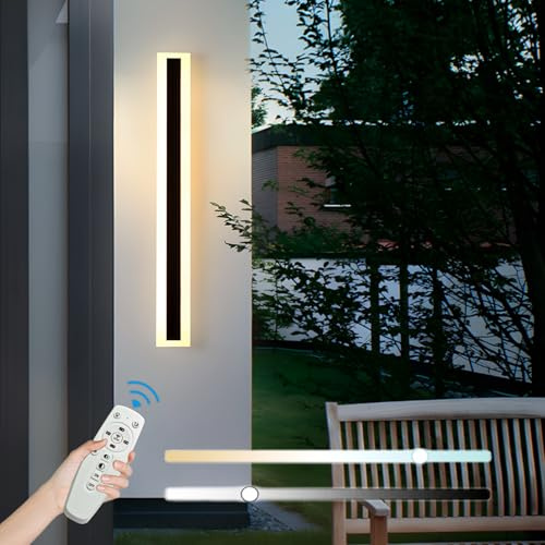ZTWLEED LED Wandleuchte Aussen 60CM Lange Wandlampe mit Fernbedienung | Dimmbar 3000K-4000K,10%-100%,IP65 Wasserdicht,Außenwandleuchten für Villa Garten Korridor Außenbalkon,12W,110-240V,Schwarz