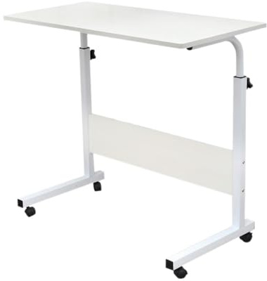 KKTECH Laptop Table with Wheels – Height Adjustable Rolling Desk for Bed Sofa Couch | Wooden Overbed Laptop Side Table for Living Room, Bedroom, Small Spaces, Mobile Workstation (White)