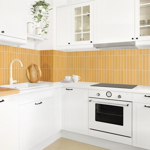 micasia Crédence de cuisine adhésive imperméable avec motif sans joint revêtement mural avec motif film rigide mat orange fond de hotte imitation carrelage style uni 2107 (350x70cm)