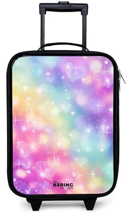 NoBoringSuitcases© Kinderkoffer Klein Reisekoffer Kleiner Kinder Koffer mit | 48x31x19 cm - LED Rollen Ultraleicht Mini Reise Trolleys Licht - Regenbogen - Herzen