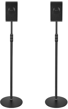 DAGCUXIN Speaker Stands Floor Pair, Holds Satellite & Small Speakers,Compatible with JBL, Bose,Sony& More,Adjustable Height 33-48, Supports Up to 8.8 lbs, Easy Assembly, DX-718,Black