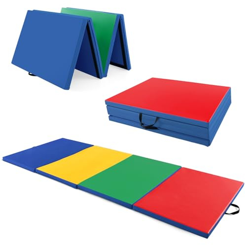 GYMAX Gymnastikmatte faltbar, tragbare Trainingsmatte mit Griffen & Klettverschlüssen, Weichbodenmatte, Turnmatte für Yoga, Gymnastik & Kampfsport, 300 x 117 x 5 cm