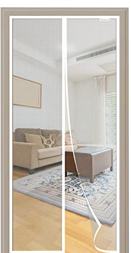 CWEEN CLU Moustiquaire Porte Fenêtre 130x210 cm, Magnétique Rideau de Porte Anti Mouche Moustiquaire Fenêtre Aimantée Protection Contre les Moustiques, Installation Rapide, Blanche