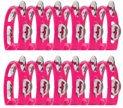 VICASKY 12 pièces Tambourin Plastique à Main avec Clochettes Instrument de Percussion Léger pour Garçon Fille et Adultes Apprentissage Musical Fêtes et Célébrations