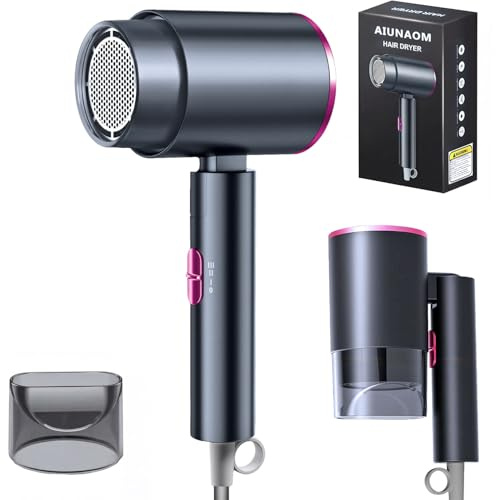 AIUNAOM Travel Hairdryer, 2400W Fast-Drying Professional Hair Dryer with Hot/Cold Air Button, Negative Ion Technology, Foldable Hair Dryer for Home and Salon