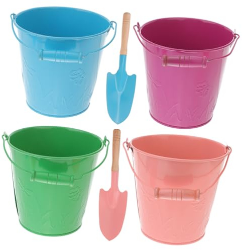 Veemoon Secchielli da Spiaggia in Ferro Colorati per Bambini con Pala Resistente, Set 6 Pezzi Leggeri per Giochi All'aperto e Sabbia, Giocattoli Estivi per Parco e Spiaggia Colore Casuale
