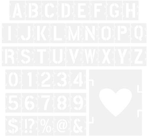 HOMOBABE 1 Satz Wiederverwendbare Buchstaben Schablonen aus Pet Große 1,5 Zoll Sprühfarben Schablonen mit Zahlen und Symbolen für Wand und Holzbeschilderung Bastel Schablonenset für