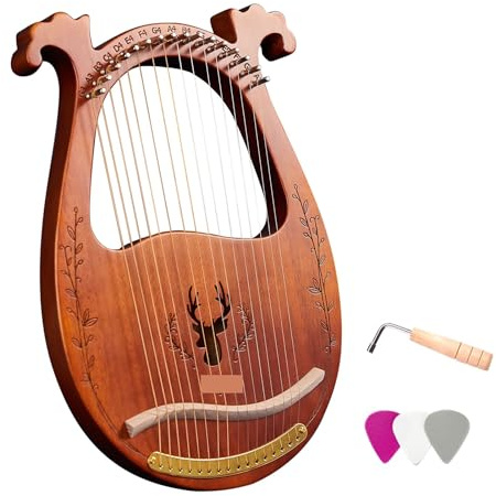 Arpa lira Arpa de Lira madera 16 cuerdas con llave C, caja resonancia, instrumentos cuerda for afinar, 3 uds., selecciones arpa, regalos musicales(Coffee)