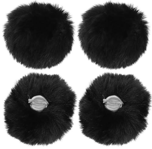 Housoutil Kunstfell Pompons 4 Stück Schwarz 8cm mit Anstecknadel für Mützen Kleidung Schuhe Basteln und Dekorieren im Selbstgemacht Stil