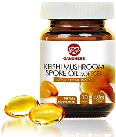 GANOHERB Reishi Mushroom Spore Oil Supplement Ganoderma Lucidum Extract Capsule-Immune System Natural Energy for Wellness&Liver Support-Vegan, Non-GMO Gluten Free, 30 Softgels