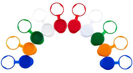 Airtight Milk Bottle Tops (10 pack), reusable, specifically designed to fit standard one pint UK glass milk bottles. Made in UK (Multi: Blue, Green, White, Red and Orange,)