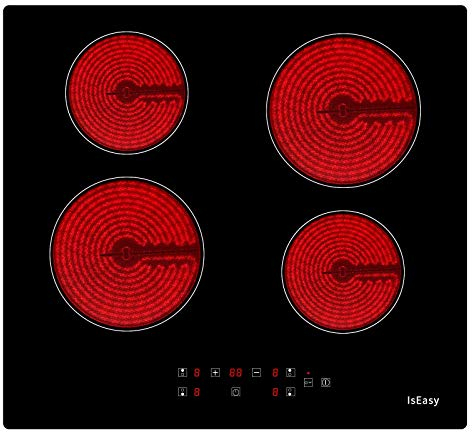 Placa de vitrocerámica, Eléctrica Encimera 4 zonas de cocción, 60cm, Controles táctiles del Sensor, Encimera portatil, Vidrio y cerámica (6000 W)