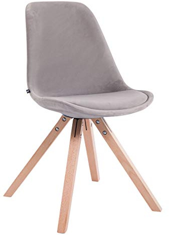 CLP Retrostuhl Toulouse Samt Square Mit Hochwertigem Sitzpolster I Lehnstuhl Mit Stabilem Holzgestell I Sitzhöhe 48 cm, Farbe:grau, Gestell Farbe:Natur