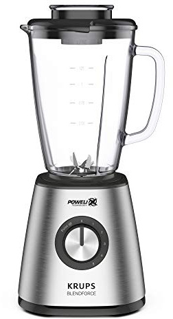 Krups KB439D Blendforce 2 Blender | 800 W | 5 vitesses | Fonction pulse | Réservoir en verre thermique de 1,75 l (volume utile : 1,25 l) | Résistant aux chocs | Broyeur à glace | Acier inoxydable
