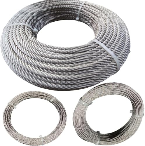 Cable de acero inoxidable A4-316 (especial para exterior) 7 hilos de alambre, todos los diámetros y longitudes a elegir, bricolaje, barandilla, jardín, terraza (corona 40 metros, Ø 8 mm)