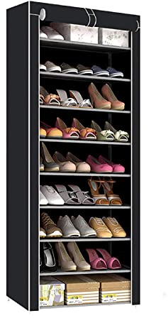 Trintion Schuhregal Geschlossen Schuhständer mit 10 Ebenen Schuhschrank Schmal Schuhaufbewahrung mit Staubdichtem Überzug Schuh Organizer für Schrank Flur Schlafzimmer Eingang 58 x 28 x 160 cm Schwarz