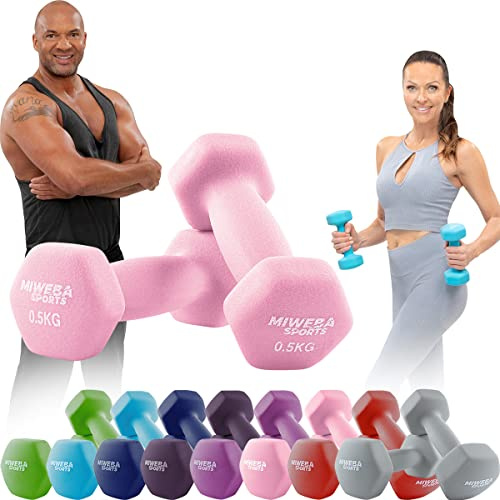 Miweba Sports Neopren Hantelset NKH100 | 0.5-10 kg (2X 0.5 kg, Rosa)