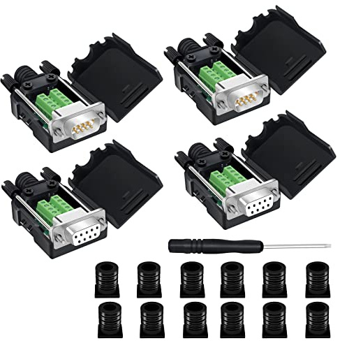 YIOVVOM DB9 Breakout-Anschluss, DB9 lötfrei, RS232 D-SUB Stecker und Buchse, serielle Adapter, 9-poliger Anschluss, weißer Adapter auf Terminalstecker, Signalmodul mit Gehäuse, 4 Stück