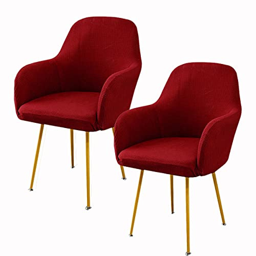 XGANGM Samt Esszimmerstuhlbezug 8/2/4er Set mit Armlehne, Büro Stuhlbezug Rückenlehne Stuhlschonbezug Sessel Stretch Stuhl Hussen Armlehnstuhl Stuhlbezüge Stuhlabdeckung,Rot,2PC