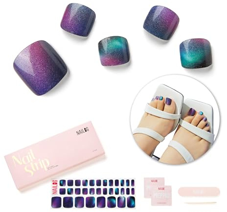 NAILOG Strisce di Gel Semi Polimerizzato, Strisce di Smalto per le Dta dei Piedi con Finitura gel Lucida,32 pezzi Impacco per Unghie a Lunga Durata, Aurora