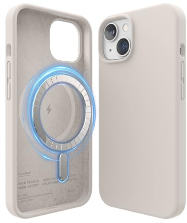 elago Magnetische Silikon Hülle für iPhone 14 | Kompatibel mit MagSafe Alles Zubehör, Eingebaute Magnete, Premium Flüssigsilikon, Schutzhülle (Taupe)