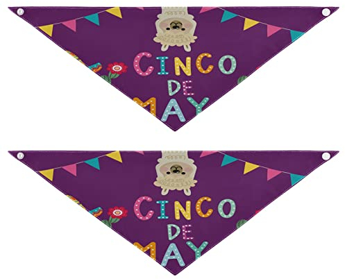 2 Stück Hundehalstücher Haustier Bandana Schal Druckknopf Dreieck Lätzchen Halstuch Set Haustier Urlaub Zubehör Dekor für kleine bis große Welpen Hunde Katzen kleine Cinco de Mayo Kaktus Alpaka Lila