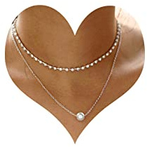 TseenYi Geschichtet Halskette Strass Choker Perle Anhänger Kette Halskette Silber Zirkonia Choker Mehrschichtige funkelnde Strass Halskette Schlüsselbeinkette Hochzeitsschmuck