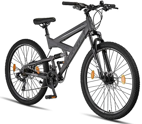 Licorne Bike Strong 2D Premium Mountainbike in 26, 27.5 und 29 Zoll Fahrrad für Jungen Mädchen Damen und Herren Scheibenbremse vorne und hinten 21 Gang Schaltung Vollfederung (27.5 Zoll, Anthrazit)