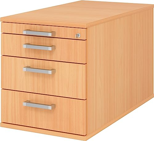 bümö Rollcontainer mit Schubladen, Container abschließbar aus Holz in Buche - Rollwagen für's Büro als Schreibtisch Unterschrank, Bürocontainer od. Schreibtischcontainer mit Chromgriffe