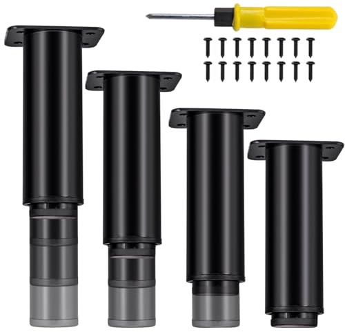 Jiaxitek 15-27 cm Metal Adjustable Furniture Legs,4Pcs Adjustable Height Heavy Duty Bed Center Frame Support Leg,Legs for Kitchen Cabinet/Dresser/TV Stand/Sofa/Chair/Bed/Coffee Table