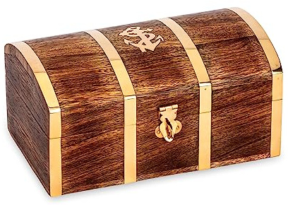 NKlaus Cofre del tesoro marítimo de madera auténtica y latón, 18,5 x 11 cm, 14622