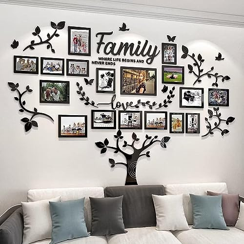 hejiagongsi Picture Frames Collage Wall Decor - Family Tree Wall Decor for Living Room 4x6 5x7 8x10 11x14 3D DIY-Acrylic Family Wall Decor Photo Collage Frame for Wall