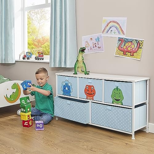 Liberty House Toys Kids Dinosaur 5 Drawer Storage Chest, Blue