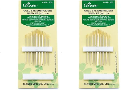 Clover Agujas para Bordar (Paquete de 2) - Especiales para Patchwork, Muy Resistentes, Acero de, Afiladas, Doradas